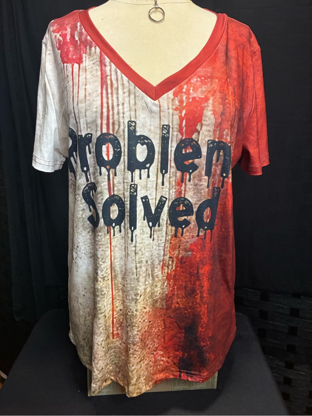 Problem Solved Red & Cream V-Neck Short Sleeve Tee